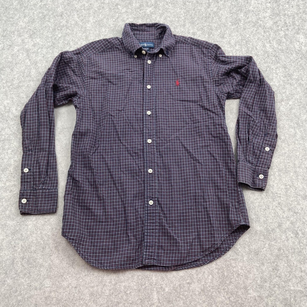 Ralph Lauren Shirt Boys 10-12 Blue Flannel Long Sleeve Button Up Pony Logo